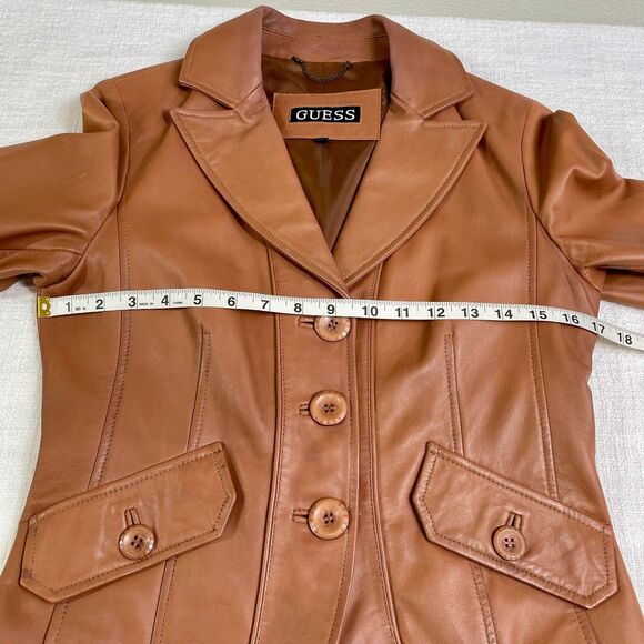 Guess Leather Jacket Small 70s Style Brown Camel Leather Jacket Size Small Guess - Picture 10 of 16